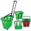 High quality Rolling Plastic Shopping Basket with wheels